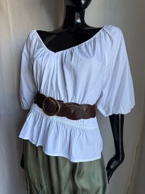 Loft  White Peasant Blouse with Elastic Waist - , Women Tops